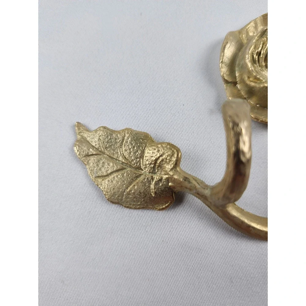 Vintage Brass Rose Double Wall Hook Floral Coat Key Towel Hanger Cottage Decor